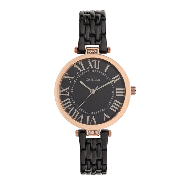 Sandy D Carter Metal Black Analogue Round Watches for Women_SDC24-14-BK1