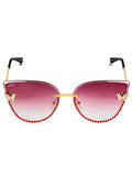 Celebrity Pink Gold-Toned Metal Rimless UV Protected  Butterfly Crystal Sunglasses For Women CL148BK