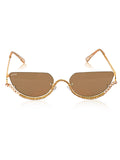 Celebrity Brown Gold-Toned Metal Rimless UV Protected  Crystal Curve Sunglasses For Women CL164BR