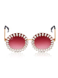 Celebrity Red Gold-Toned Metal Rimless UV Protected  Crystal Round Sunglasses For Women CL153GD