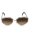Celebrity Brown Gold-Toned Metal Rimless UV Protected  Crystal-Embellished Geometric Sunglasses For Women CL135BR