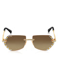 Celebrity Brown Gold-Toned Metal Rimless UV Protected  Luxe Rim Sunglasses For Women CL107BR