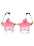 Celebrity Pink Gold-Toned Metal Rimless UV Protected  Star Crystal Sunglasses For Women CL130PK