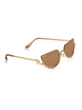 Celebrity Brown Gold-Toned Metal Rimless UV Protected  Crystal Curve Sunglasses For Women CL164BR