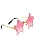 Celebrity Pink Gold-Toned Metal Rimless UV Protected  Star Crystal Sunglasses For Women CL130PK