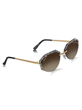 Celebrity Brown Gold-Toned Metal Rimless UV Protected  Crystal-Embellished Geometric Sunglasses For Women CL135BR