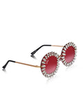 Celebrity Red Gold-Toned Metal Rimless UV Protected  Crystal Round Sunglasses For Women CL153GD