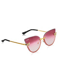 Celebrity Pink Gold-Toned Metal Rimless UV Protected  Butterfly Crystal Sunglasses For Women CL148BK