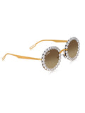 Celebrity Brown Gold-Toned Metal Rimless UV Protected  Pearl Round Sunglasses For Women CL138BR