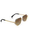 Celebrity Brown Gold-Toned Metal Rimless UV Protected  Luxe Rim Sunglasses For Women CL107BR