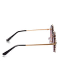 Celebrity Red Gold-Toned Metal Rimless UV Protected  Crystal Round Sunglasses For Women CL153GD