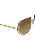 Celebrity Brown Gold-Toned Metal Rimless UV Protected  Luxe Rim Sunglasses For Women CL107BR