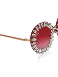 Celebrity Red Gold-Toned Metal Rimless UV Protected  Crystal Round Sunglasses For Women CL153GD