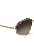 Celebrity Brown Gold-Toned Metal Rimless UV Protected  Crystal-Embellished Geometric Sunglasses For Women CL135BR