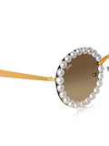 Celebrity Brown Gold-Toned Metal Rimless UV Protected  Pearl Round Sunglasses For Women CL138BR