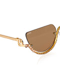 Celebrity Brown Gold-Toned Metal Rimless UV Protected  Crystal Curve Sunglasses For Women CL164BR