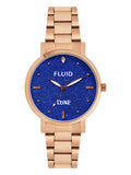 FLUID LUXE Women Crystal Accent Blue Round Analog Watch with Metal Link Bracelet FLuxe-704-BL