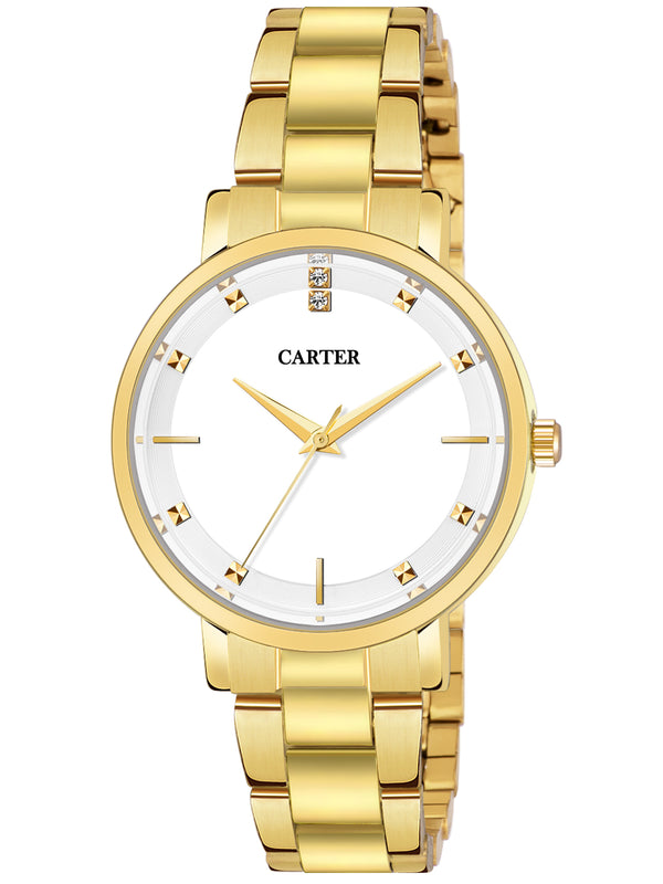 Sandy D Carter Metal Gold Analogue Round Watches for Women_Sandy D Carter-164-GD