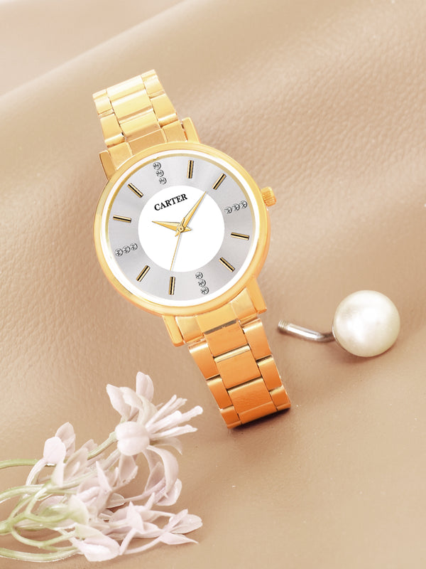 Sandy D Carter Metal Gold Analogue Round Watches for Women_Sandy D Carter-163-GD