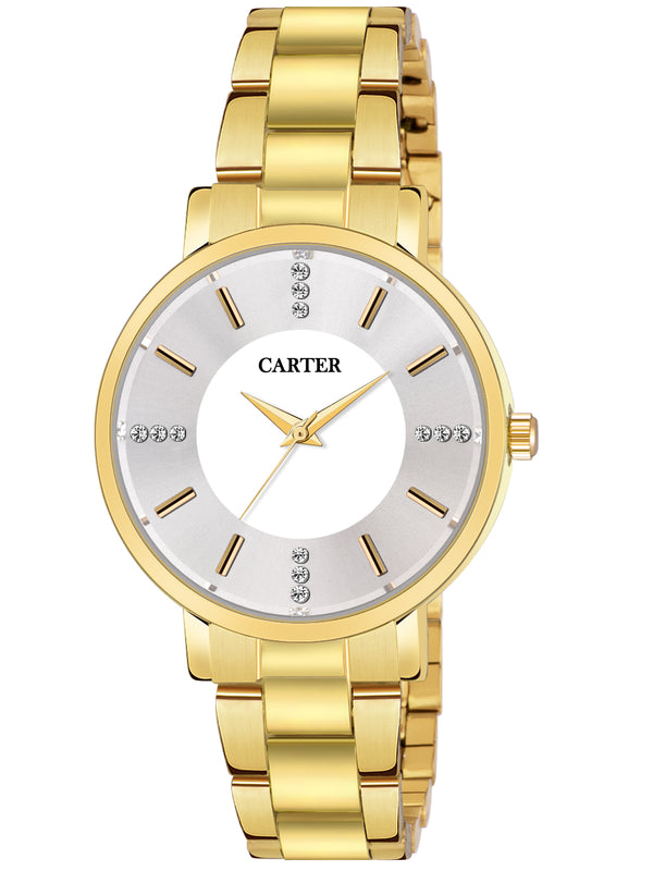 Sandy D Carter Metal Gold Analogue Round Watches for Women_Sandy D Carter-163-GD