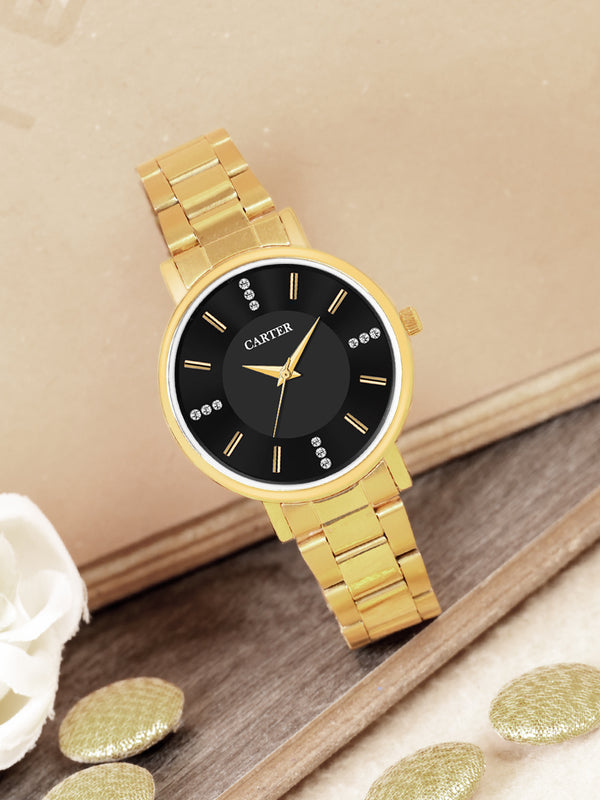 Sandy D Carter Metal Gold Analogue Round Watches for Women_Sandy D Carter-165-GD