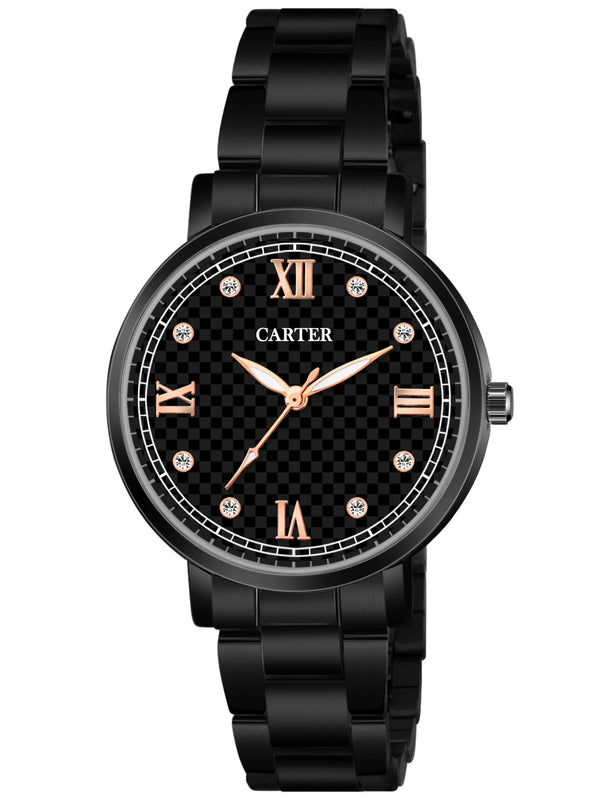 Sandy D Carter Metal Black Analogue Round Watches for Women_Sandy D Carter-166-BK