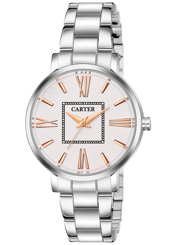 Sandy D Carter Metal White Analogue Round Watches for Women_Sandy D Carter-150-WH