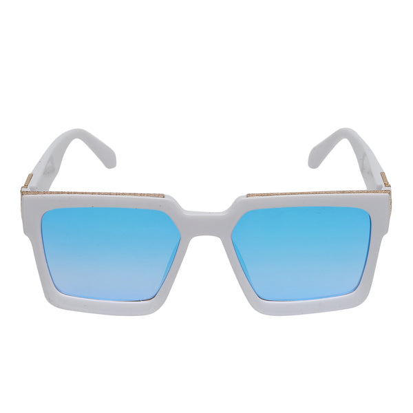 Celebrity White Plastic Frame With Blue UV Protected Lens Rectangular Sunglasses for Men & Women_EDDY-05