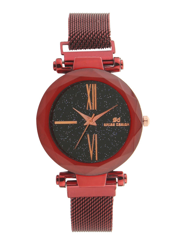 Fluid Red Stylish Analog Magntic Strap Watch For Women SDWatch24-CH-912-RD
