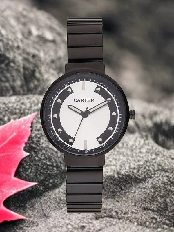 Sandy D Carter Metal White Analogue Round Watches for Women_SDC24-43-BK