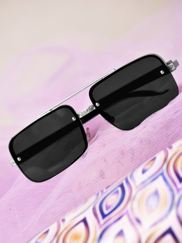 Celebrity Black Plastic and Metal Frame With Black UV Protected Lens Browline Sunglasses for Unisex_2317-BK2