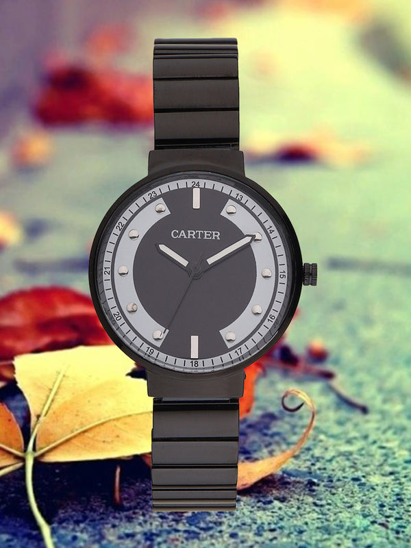 Sandy D Carter Metal Black Analogue Round Watches for Women_SDC24-44-BK
