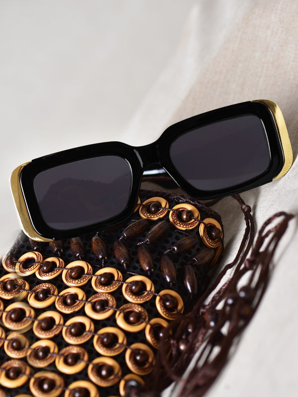 Celebrity Black Polycarbonate Frame With Black UV Protected Lens Browline Sunglasses for Unisex_437-BK