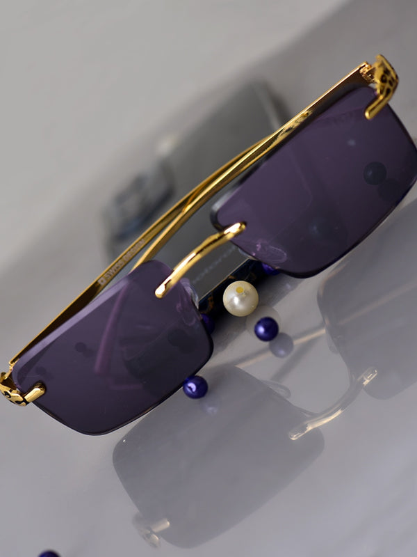 Celebrity Black Plastic and Metal Frame With Purple UV Protected Lens Browline Sunglasses for Unisex_2688-BK