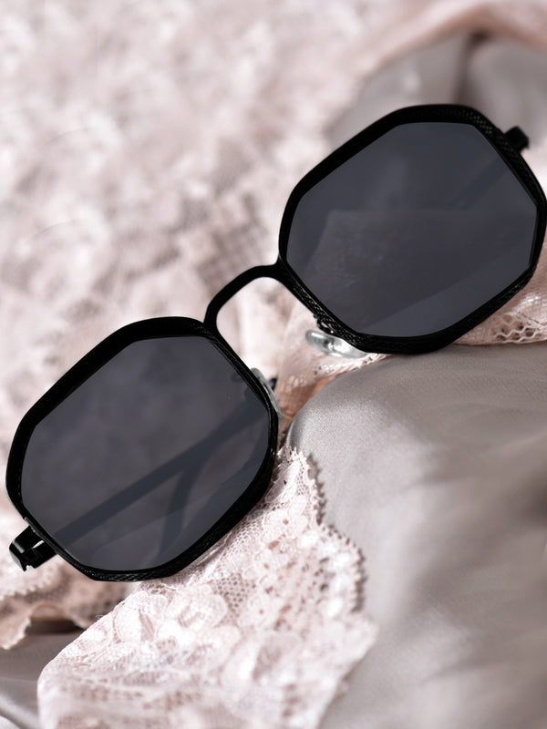 Celebrity Black Metal Frame With Black UV Protected Lens Browline Sunglasses for Unisex_2660-BK