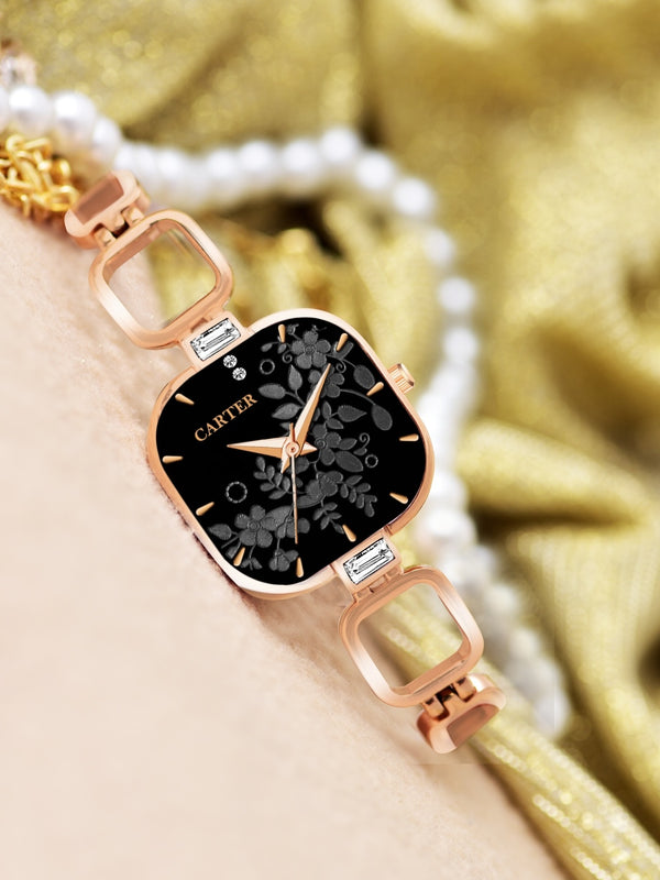 Sandy D Carter Metal Black Analogue Square Watches for Women_Sandy D Carter-218-BK