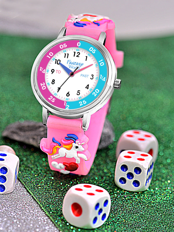 Fantasy World Pink 3D Print Rubber Strap Time Teacher Analog Watch Boys & Girls FW-25-SL-01
