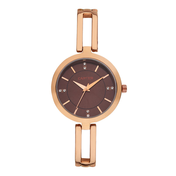 Sandy D Carter Metal Brown Analogue Round Watches for Women_HOBSD-Carter-38-BR