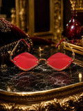 Celebrity Red Gold-Toned Metal Rimless UV Protected  Diamond Wave Sunglasses For Women CL160RD