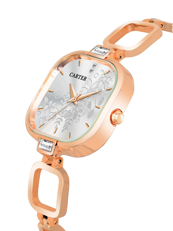 Sandy D Carter Metal White Analogue Square Watches for Women_Sandy D Carter-217-WH