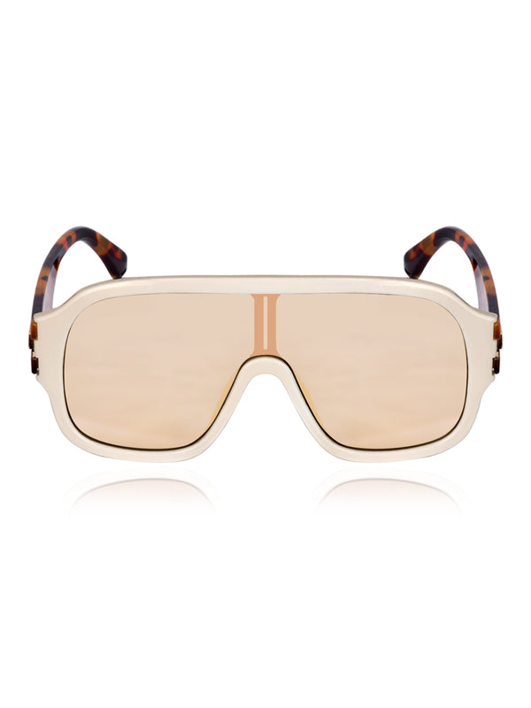 Celebrity White Polycarbonate Frame With Brown UV Protected Lens Oversized Sunglasses for Unisex_LH027-WH
