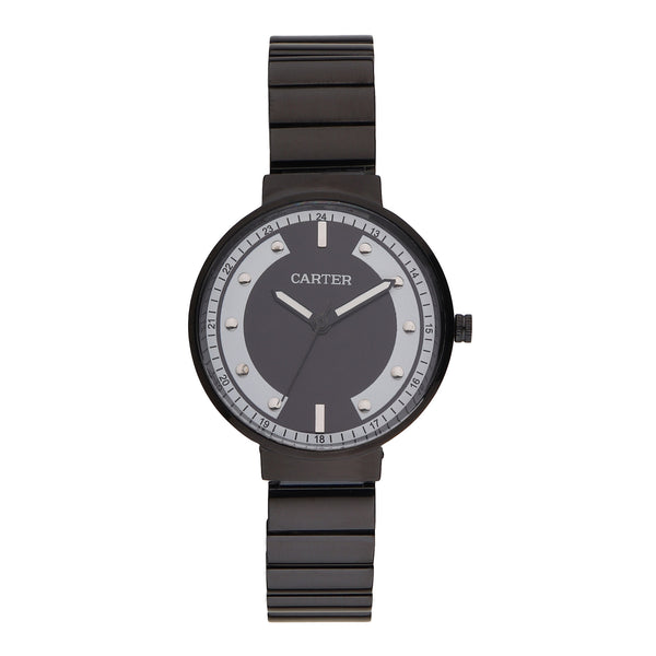 Sandy D Carter Metal Black Analogue Round Watches for Women_SDC24-44-BK