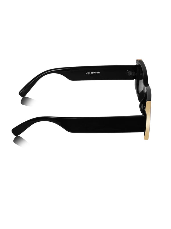 Celebrity Black Polycarbonate Frame With Black UV Protected Lens Browline Sunglasses for Unisex_437-BK