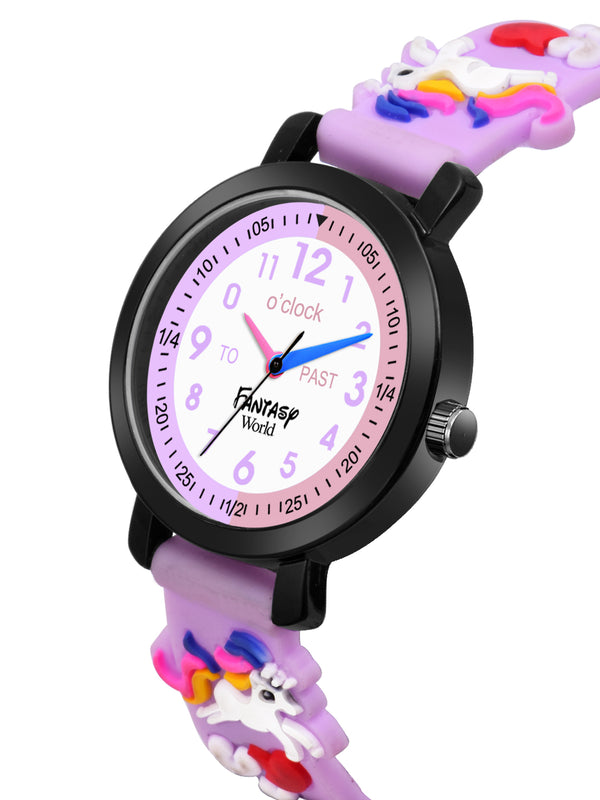 Fantasy World Purple 3D Print Rubber Strap Time Teacher Analog Watch Boys & Girls FW-25-BK-12