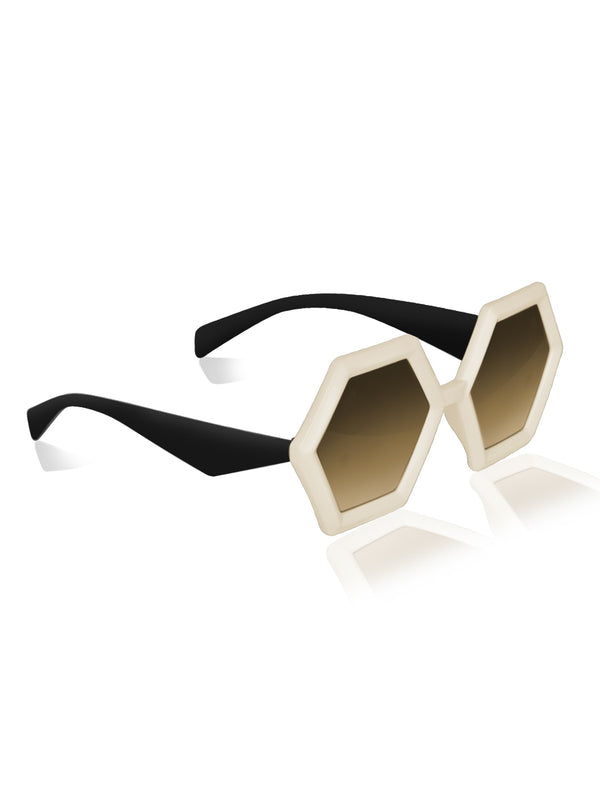 Celebrity White Polycarbonate Frame With Brown UV Protected Lens Browline Sunglasses for Women_LH109-WH