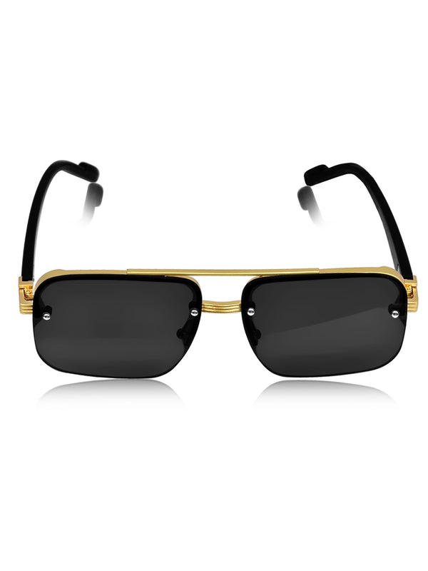 Celebrity Black Plastic and Metal Frame With Black UV Protected Lens Browline Sunglasses for Unisex_2306-BK