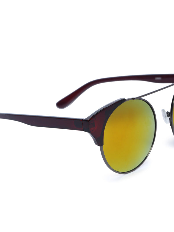 Celebrity Full Rim Brown Plastic Frame With Yellow UV Protected Lens Round Sunglasses for Men & Women_1955208