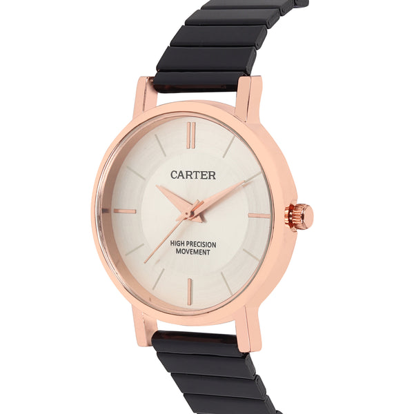 Sandy D Carter Metal Rose Gold Analogue Round Watches for Women_SDC24-56-RG-WH