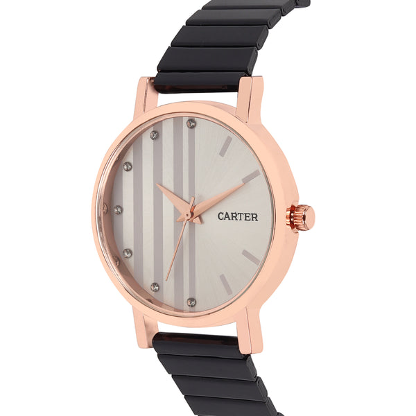Sandy D Carter Metal Rose Gold Analogue Round Watches for Women_SDC24-59-RG-WH