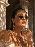 Celebrity Brown Gold-Toned Metal Rimless UV Protected  Heart Crystal Sunglasses For Women CL103BR